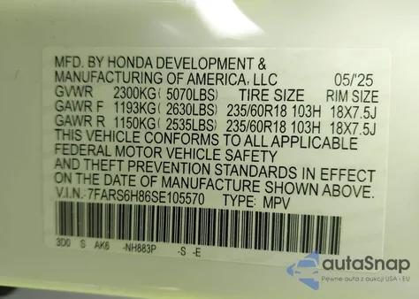 2025 Honda Cr-V Hybrid Sport-L z USA, uszkodzony, nr VIN 7FARS6H86SE105570